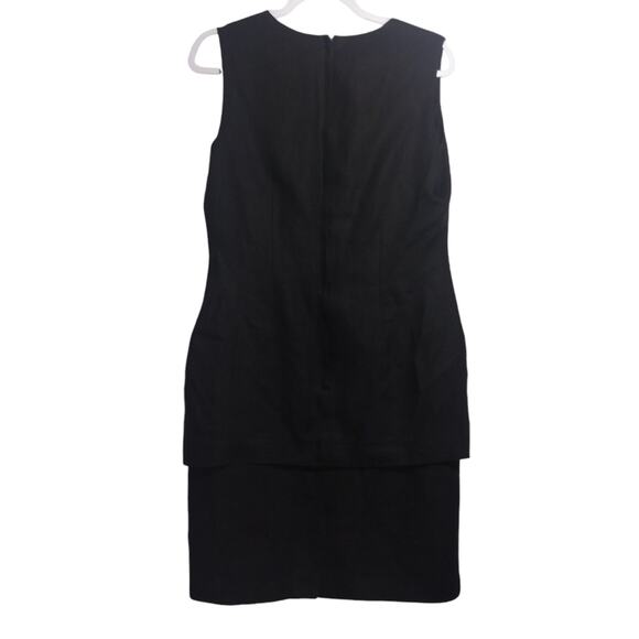 Sake Black Linen Sleeveless Dress Pleated Button Front Career Size 10 - Picture 2 of 10
